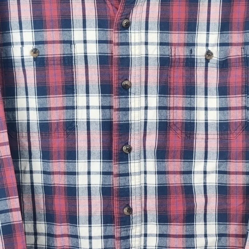 CE Schmidt Workwear Large Long Sleeve Button Down‎ Plaid Red White Blue Colorway